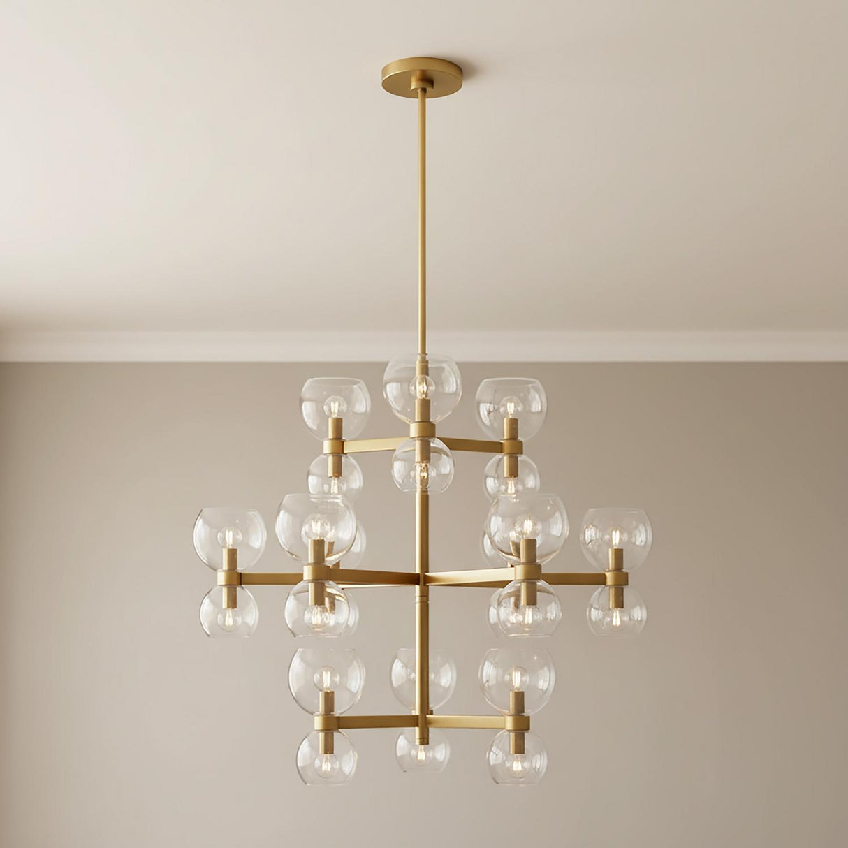 Matilda Large Three-Tier Chandelier 36", Modern Brass and Clear Glass