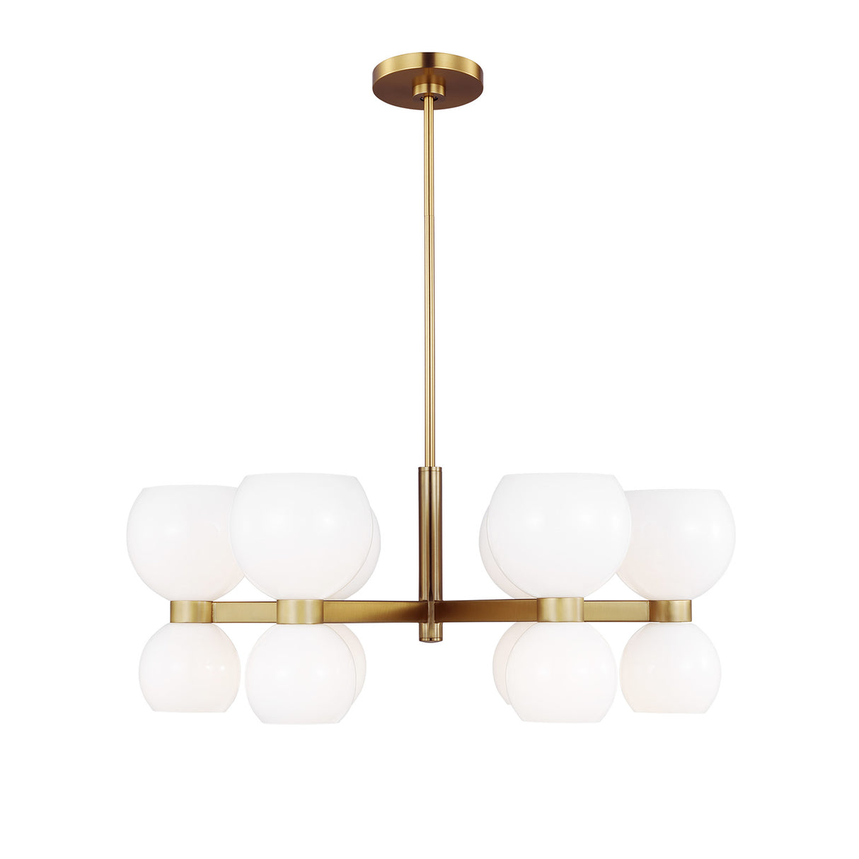 Matilda Small Chandelier 28", Modern Brass and Milk Glass