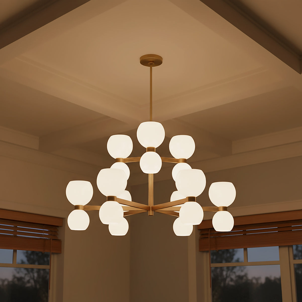 Matilda Medium Two-Tier Chandelier 36" for Modern home with Warm Beige Walls