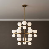 Matilda Large Three-Tier Chandelier 36" Modern Brass and Milk Glass for Modern home with Dark Gray Textured wallpaper