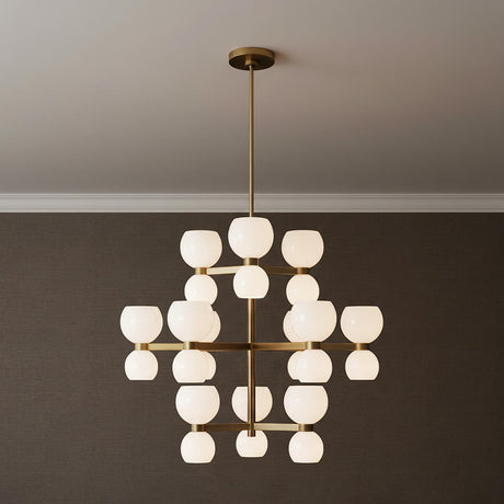 Matilda Large Three-Tier Chandelier 36", Modern Brass and Milk Glass