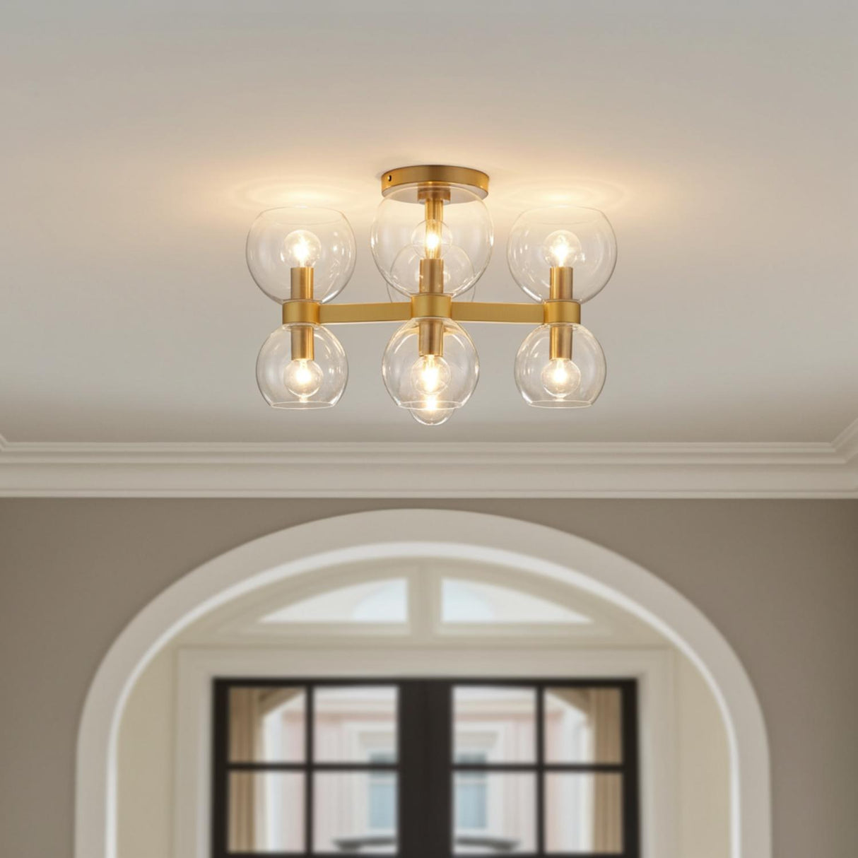 Matilda Semi-Flush 20", Modern Brass and Clear Glass