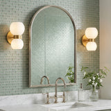 Matilda Wall Sconce 8", Modern Brass and Milk Glass for Modern home with Green Tile