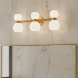 Matilda 3 Light Vanity, Modern Brass and Milk Glass for Modern home with White Siding