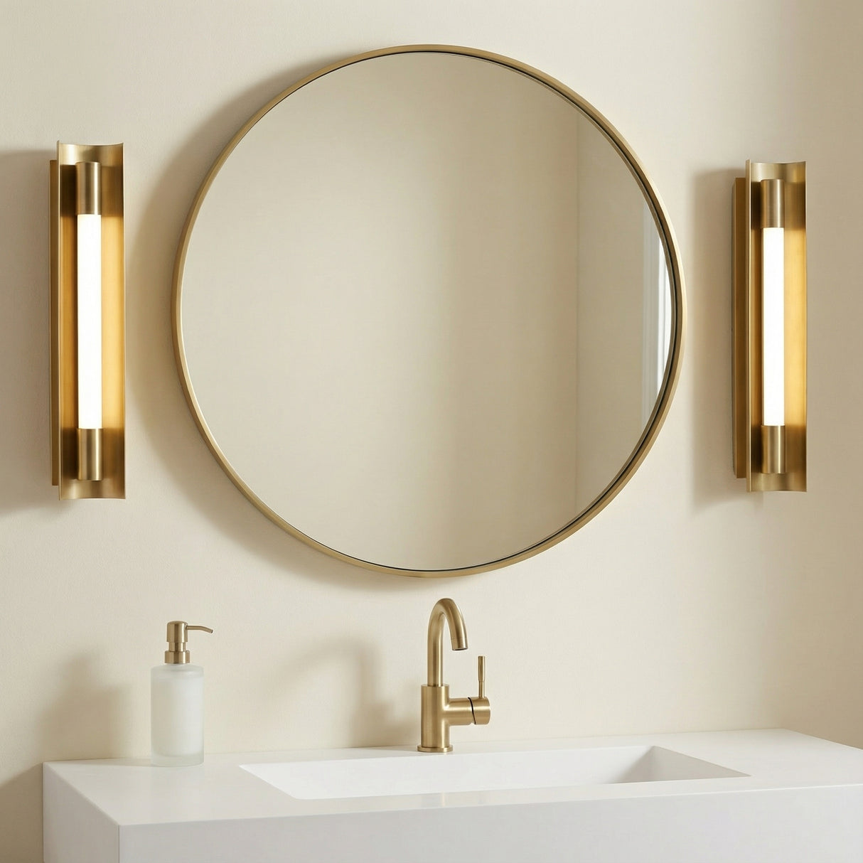 Robin Small LED Vanity 17" Modern Brass for Modern home with Warm Beige walls