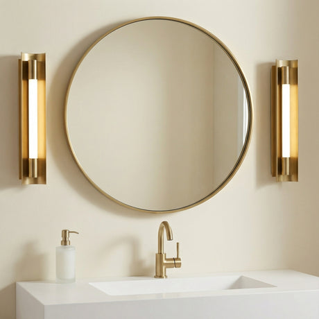 Robin Small LED Vanity 17" Modern Brass for Modern home with Warm Beige walls