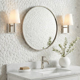 Petra Wall Sconce 11, Polished Nickel and Milk Glass for Modern home with White Pebble Tile