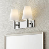 Petra 2 Light Vanity, Polished Nickel and Milk Glass