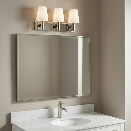 Petra 3 Light Vanity, Polished Nickel and Milk Glass