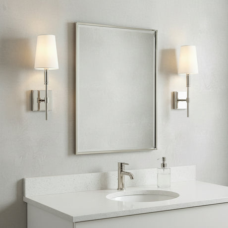 Petra Wall Sconce 17, Polished Nickel for Modern home with Gray Stucco