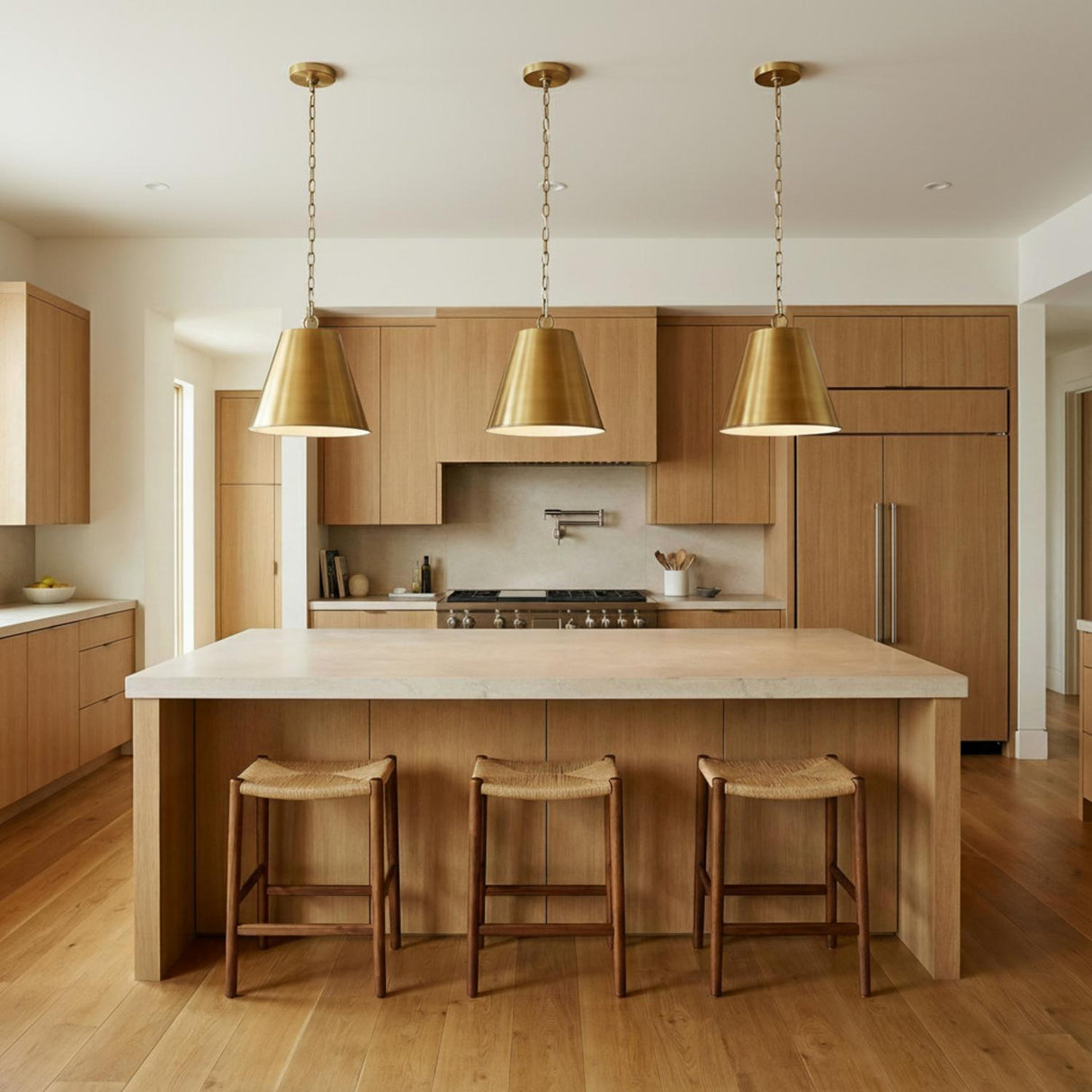 Weston Pendant 14", Satin Brass for Modern home with Wood Cabinetry