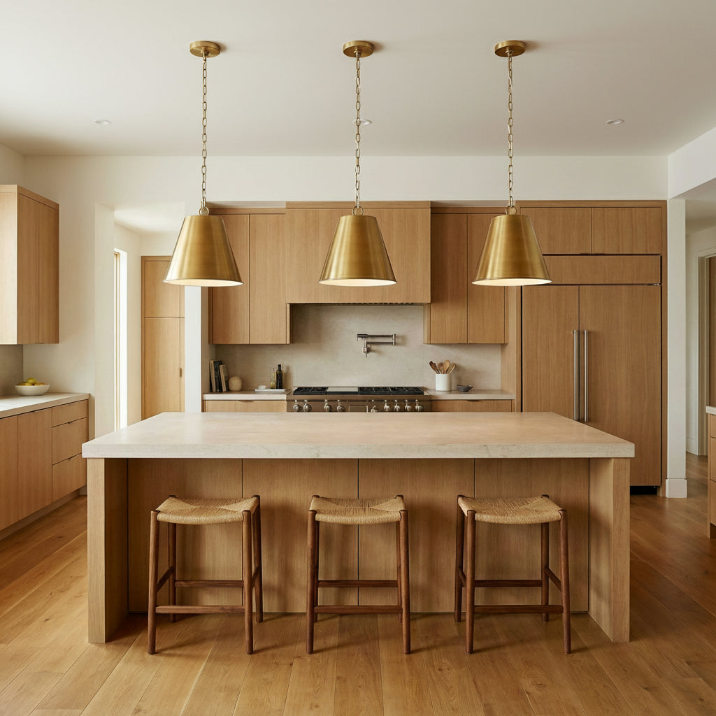 Weston Pendant 14", Satin Brass for Modern home with Wood Cabinetry