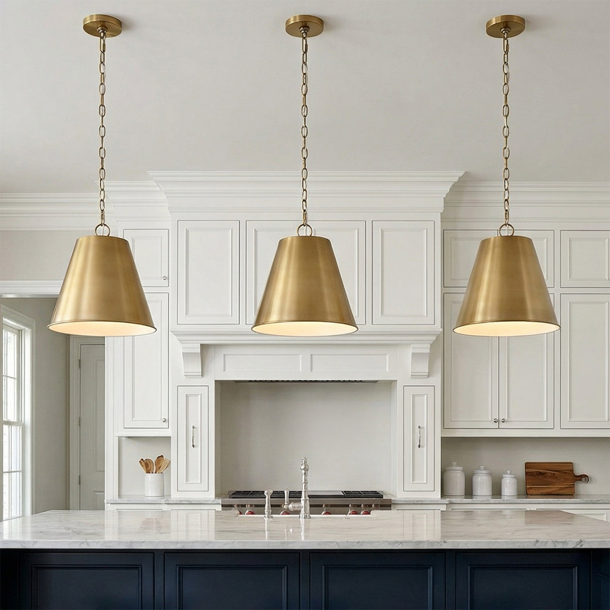 Weston Pendant 14, Satin Brass for Modern Farmhouse home with White Siding