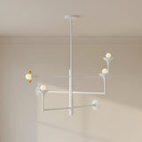 Posey Adjustable Chandelier 36", Textured White with Rustic Brass Accents