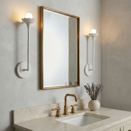 Posey Wall Sconce 16", Textured White with Rustic Brass Accents for Modern home with Textured Walls