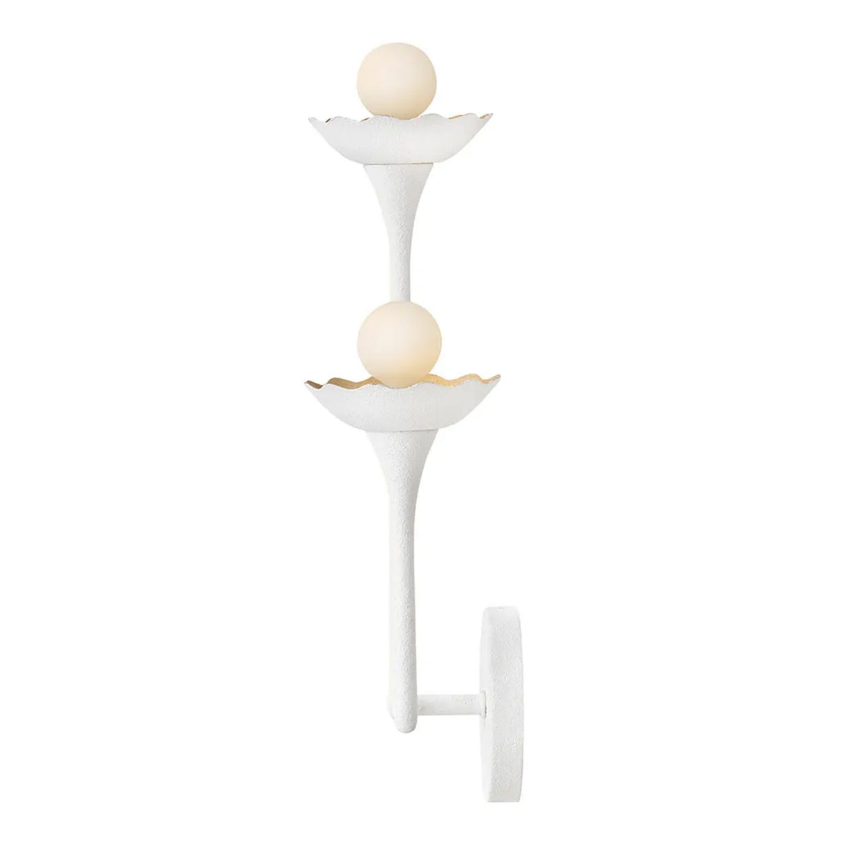 Posey Double Wall Sconce 17", Textured White with Rustic Brass Accents
