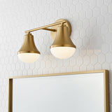 Skylar 2 Light Vanity, Satin Brass for Modern home with White Tile