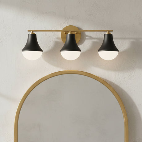 Skylar 3 Light Vanity, Matte Black and Satin Brass for Modern home with White Walls