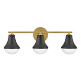 Skylar 3 Light Vanity, Matte Black and Satin Brass