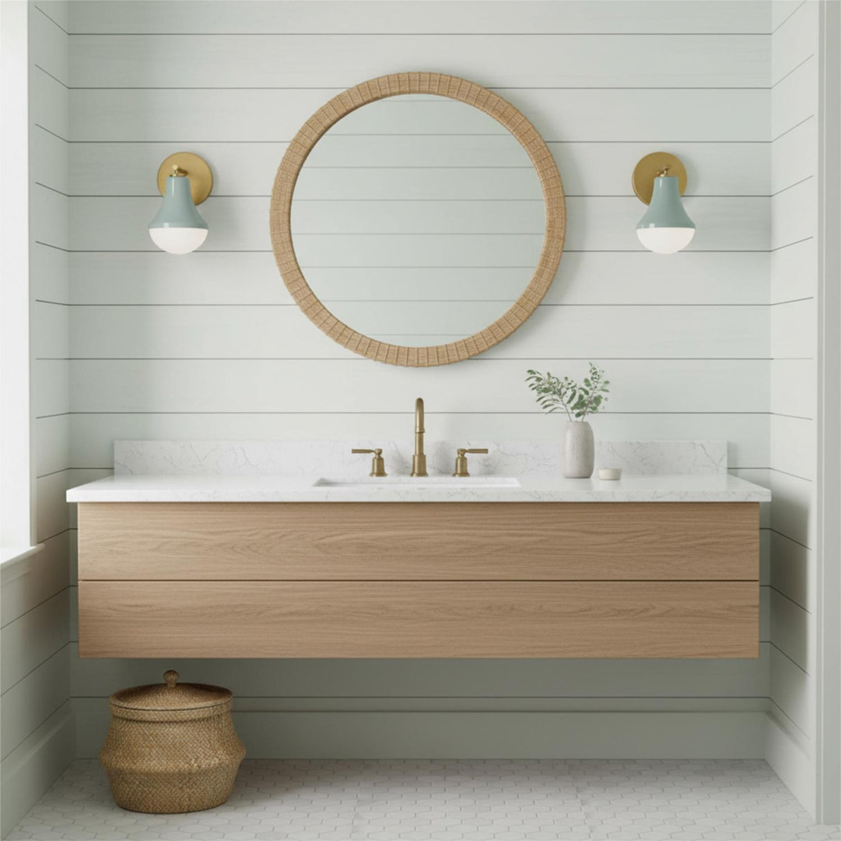 Skylar Wall Sconce 9", Aquaverde and Satin Brass