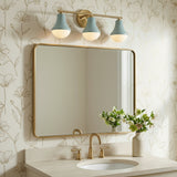 Skylar 3 Light Vanity, Aquaverde and Satin Brass for Transitional home with White Siding