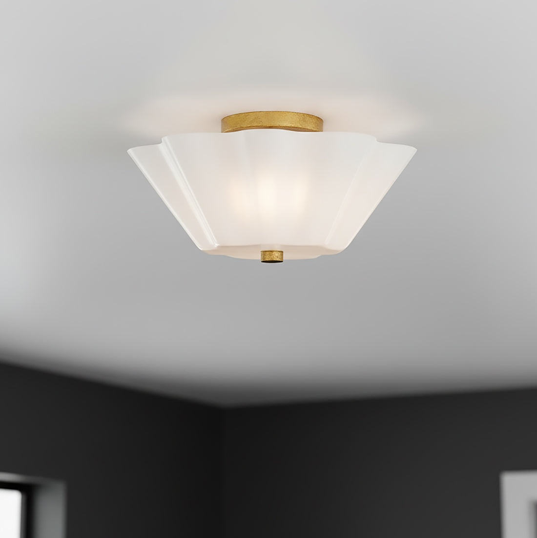 Connie Semi-Flush 15, Rustic Brass and Opal Glass for Modern home with Gray walls