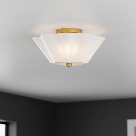 Connie Semi-Flush 15, Rustic Brass and Opal Glass for Modern home with Gray walls