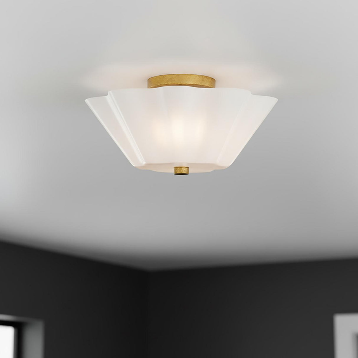 Connie Semi-Flush 15", Rustic Brass and Opal Glass