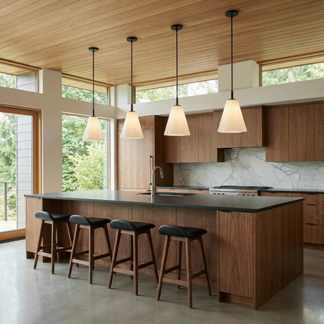 Connie Pendant 11, Black and Opal Glass for Modern home with Wood Cabinets