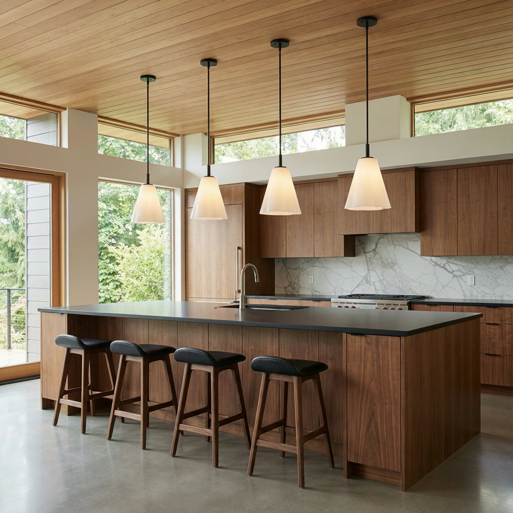 Connie Pendant 11, Black and Opal Glass for Modern home with Wood Cabinets