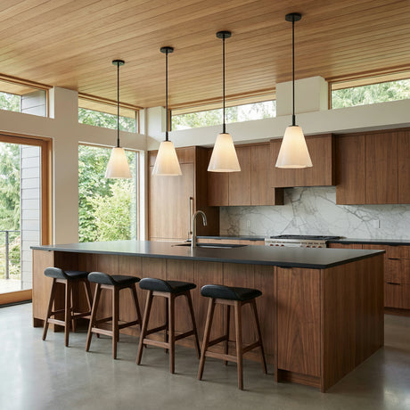 Connie Pendant 11, Black and Opal Glass for Modern home with Wood Cabinets