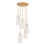 Connie 5 Light Pendant 16",  Rustic Brass and Opal Glass