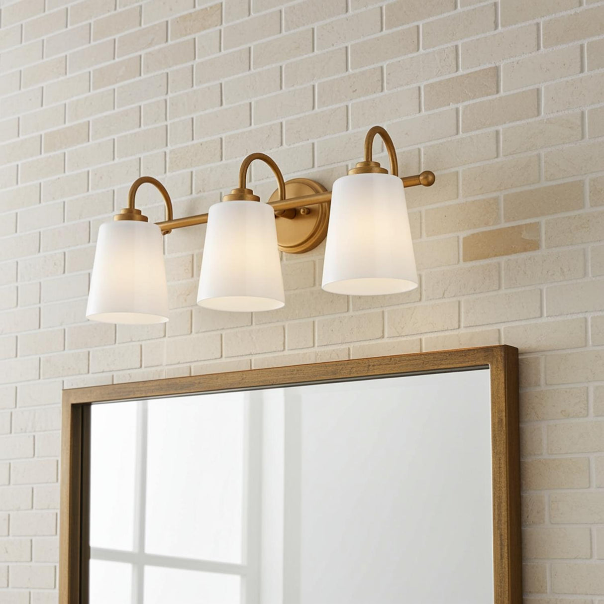 Connie 3 Light Vanity, Rustic Brass with Opal Glass