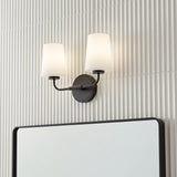 Wyatt 2 Light Vanity, Black with Milk Glass for Modern home with White Siding