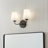 Wyatt 2 Light Vanity, Black with Milk Glass