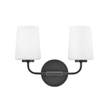 Wyatt 2 Light Vanity, Black with Milk Glass
