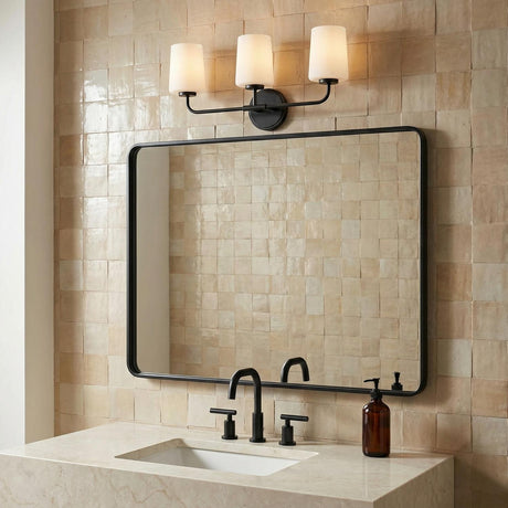 Wyatt 3 Light Vanity, Black with Milk Glass