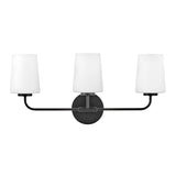 Wyatt 3 Light Vanity, Black with Milk Glass