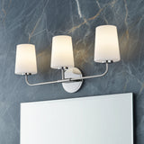 Wyatt 3 Light Vanity, Chrome with Milk Glass for Modern home with Dark Gray Marble