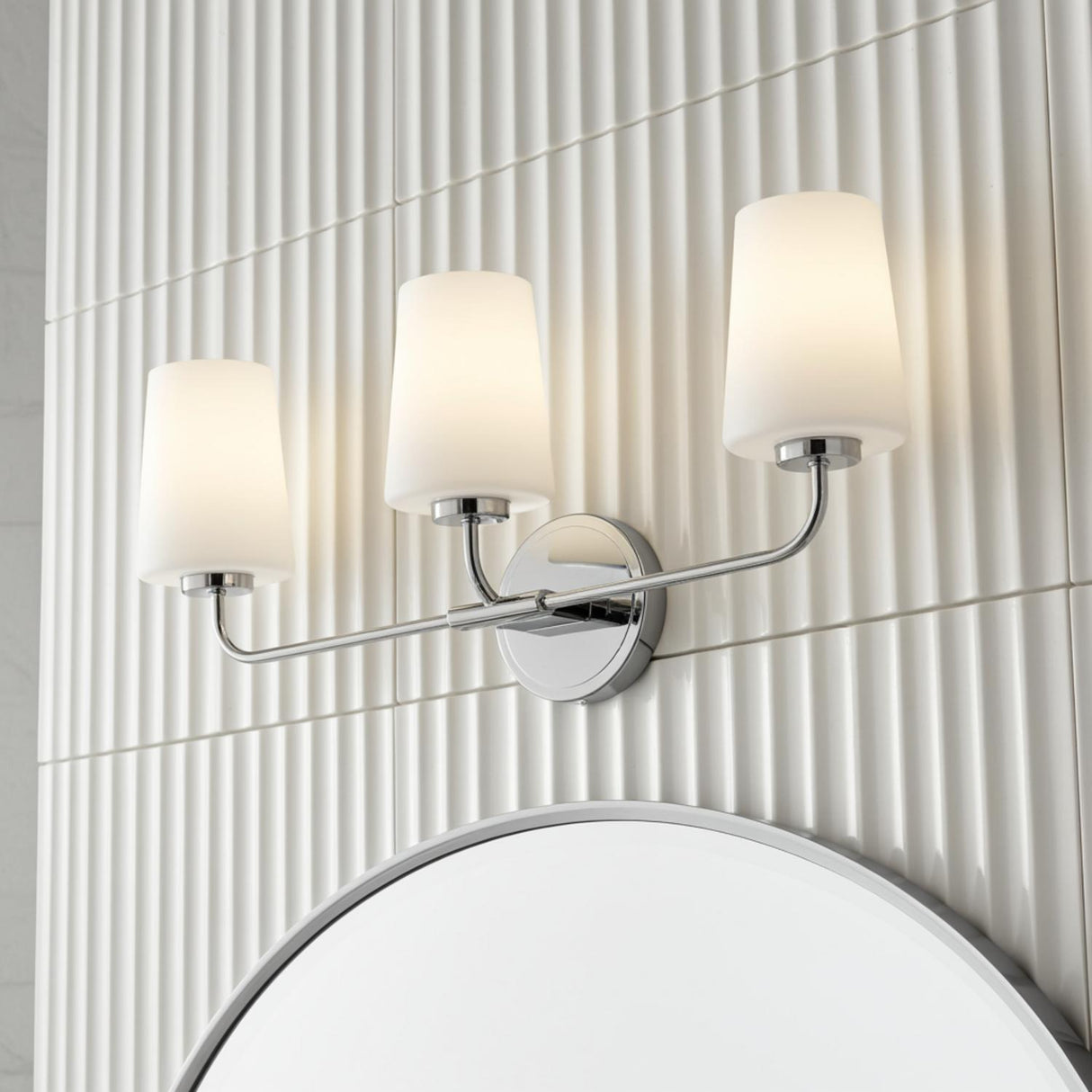 Wyatt 3 Light Vanity, Chrome with Milk Glass