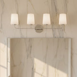 Wyatt 4 Light Vanity, Chrome with Milk Glass for Modern home with White Marble