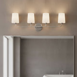 Wyatt 4 Light Vanity, Chrome with Milk Glass for Modern home with Gray walls
