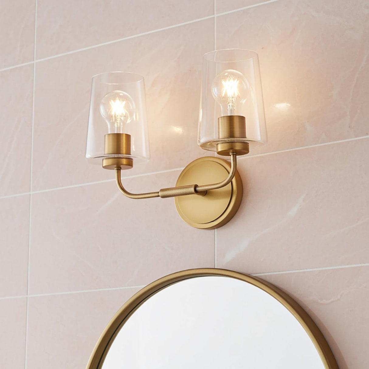 Wyatt 2 Light Vanity, Legacy Brass with Clear Glass