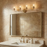Wyatt 4 Light Vanity, Legacy Brass with Clear Glass for Transitional home with Travertine Stone
