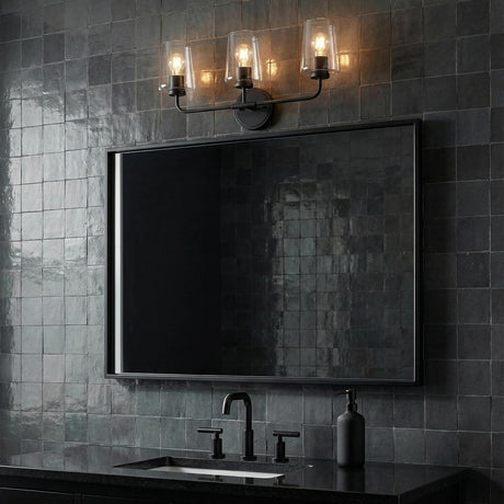 Wyatt 3 Light Vanity, Black with Clear Glass