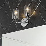 Wyatt 2 Light Vanity, Chrome with Clear Glass for Modern home with Black Marble