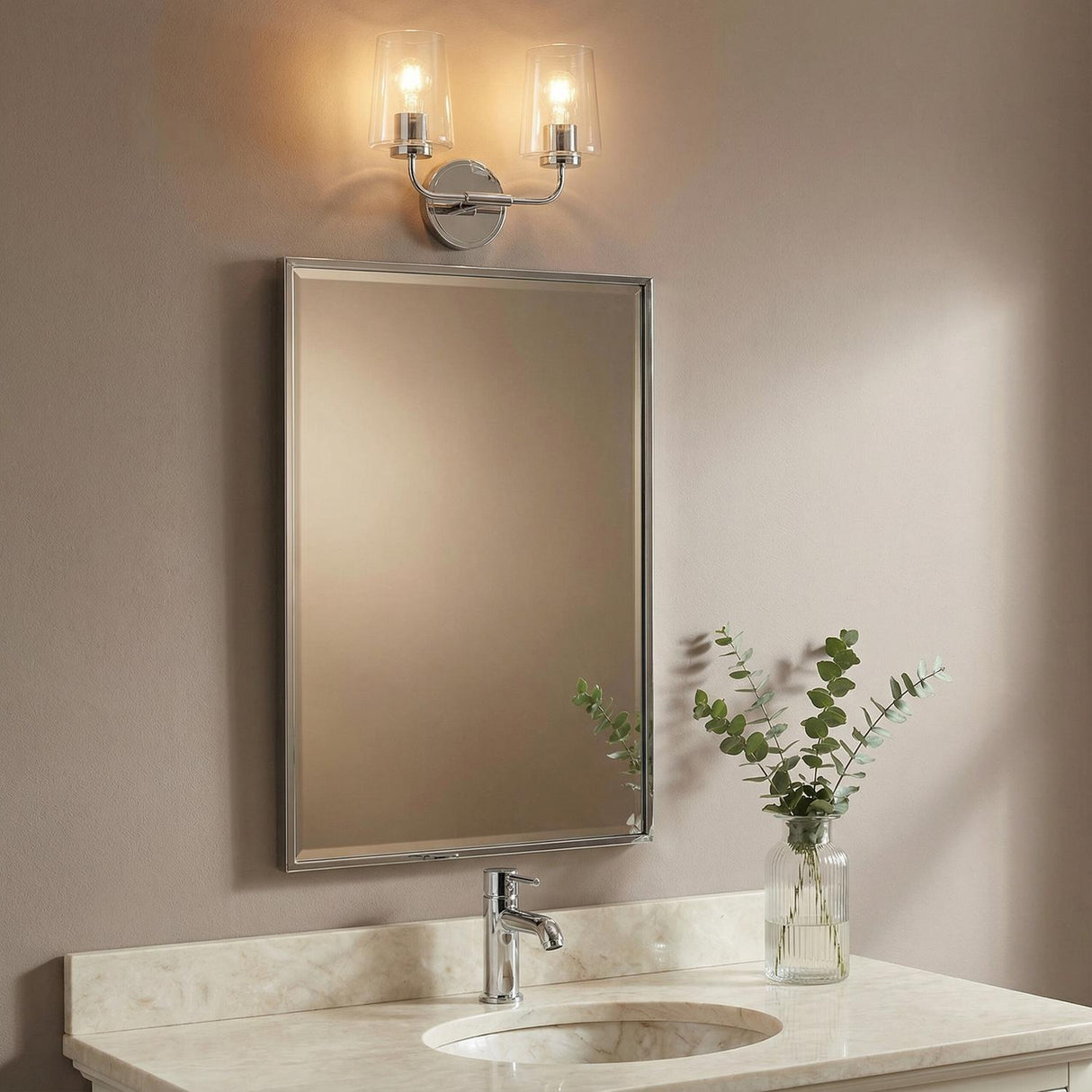 Wyatt 2 Light Vanity, Chrome with Clear Glass