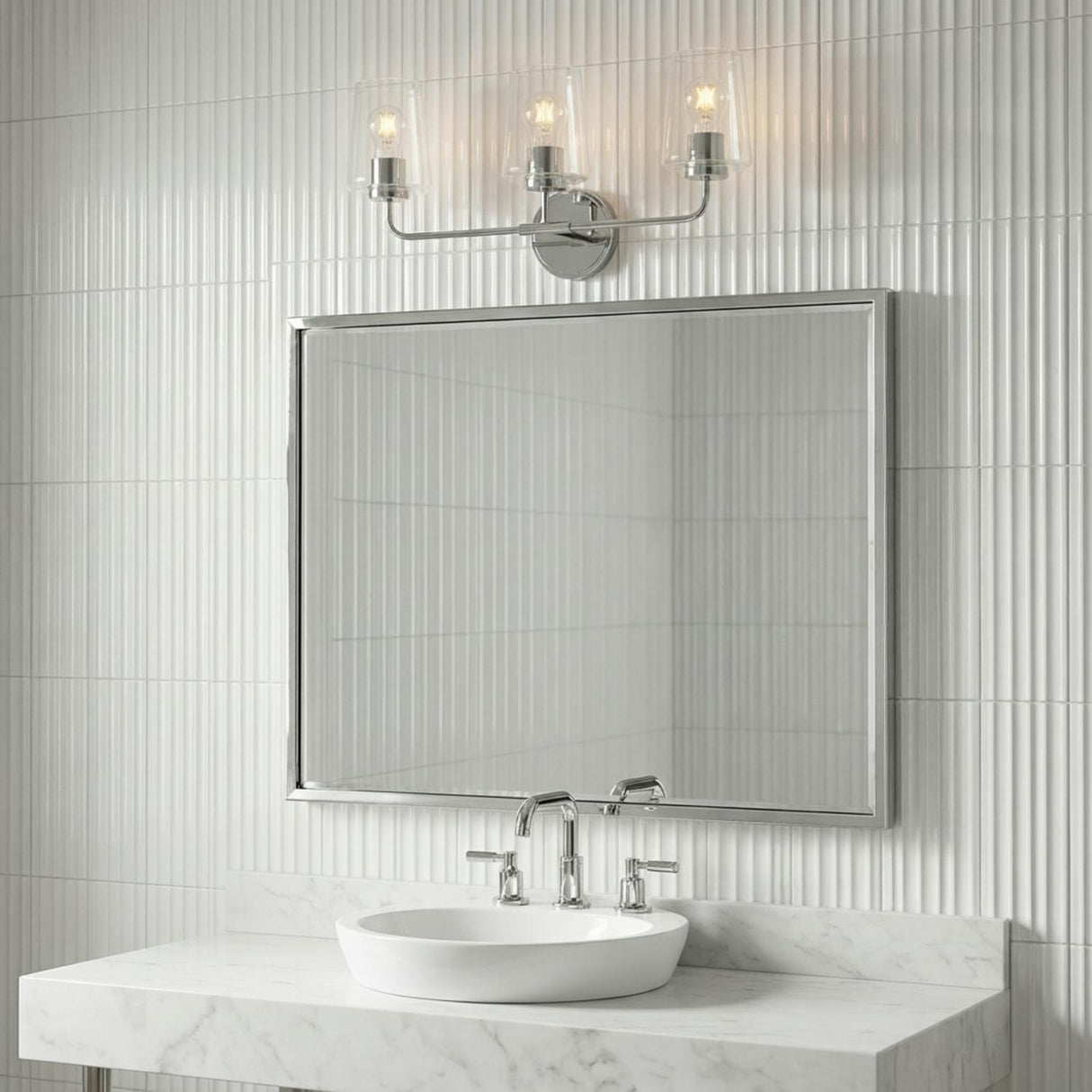 Wyatt 3 Light Vanity, Chrome with Clear Glass