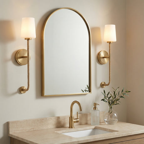 Wyatt Wall Sconce 23, Satin Brass with Natural Rope for Transitional home with Beige Walls