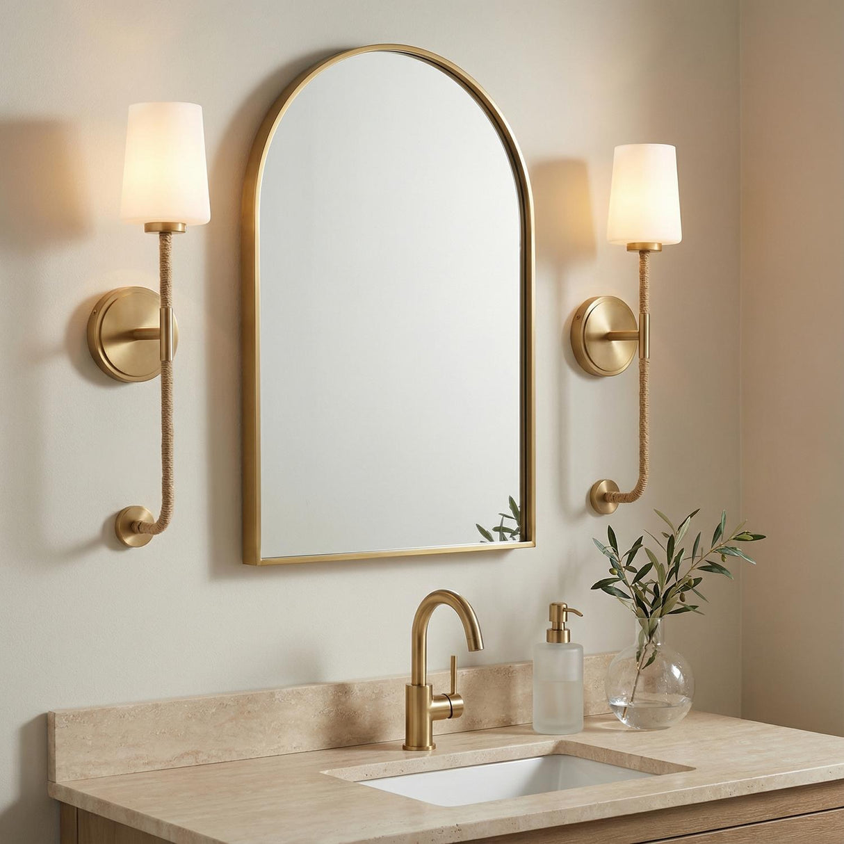Wyatt Wall Sconce 23", Satin Brass with Natural Rope